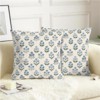 Floral Pillow Covers 18x18 Set of 2 Blue Green Block Print Throw Pillow Cases Vintage Flower Pattern Pillowcases - 3 of 4