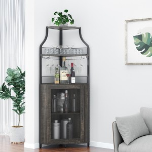 Corner wine rack, 5-layer shelf with removable wine rack, bar cabinet with glass rack, small dining cabinet and buffet cabinet with mesh door - 1 of 4