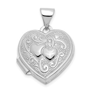 Black Bow Jewelry 14k White Gold 15mm Double Design Heart Shaped Locket - 1 of 4