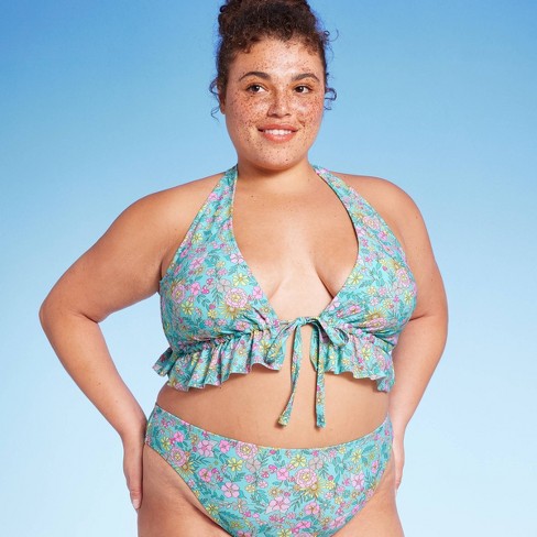 Big Bust Swimsuits for Women Women's Soild Print Lace Up High Cut Leg  Bikini Set Two Piece Swimsuit plus Size Swimwear Tops