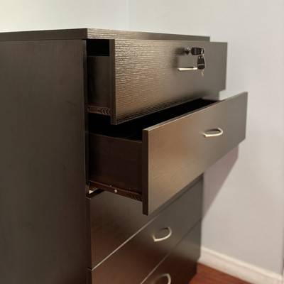 Okak Modern Dresser for Bedroom with 5 Metal Glides Drawer, Chest Storage Cabinet With Curved Metal Handle for Living Room Hallway Entryway, Espresso