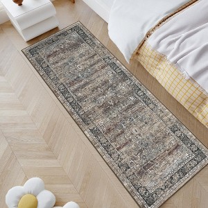 Washable Rug Distressed Vintage Medallion Rug with Non Slip Backing - 1 of 4