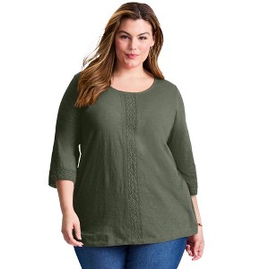 Avenue Women's Plus Size Crochet Trim Tunic - 1 of 4