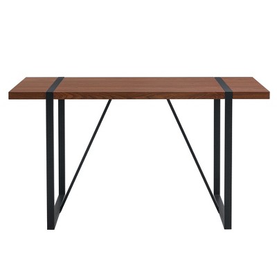 TiramisuBest Industrial Rectangular Walnut Wood Grain Dining Table, 1.5" Thick Top&Black Metal Legs, 4-6 Person for Desk/Kitchen/Patio/Dining Room