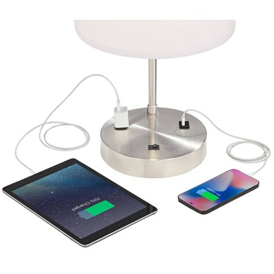 Brushed Nickel Desk Lamp with White Linen Shade and USB Port