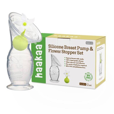 haakaa Breast Pump with Suction Base and White Flower Stopper - 4oz