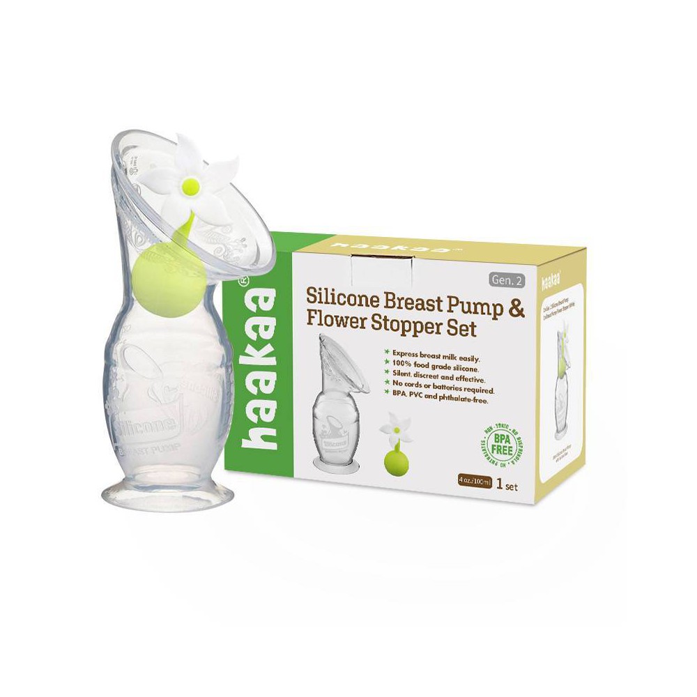 haakaa Breast Pump with Suction Base and White Flower Stopper - 4oz