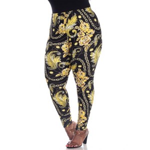 Women's Plus Size Printed Leggings - One Size Fits Most Plus - White Mark - 1 of 3