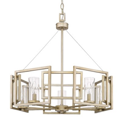 Elegant White Gold 5-Light Chandelier with Clear Glass Cylinders