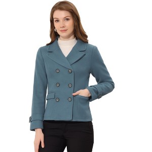 INSPIRE CHIC Women's Notched Lapel Double-Breasted Pea Coat - 1 of 4