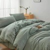 100 Washed Cotton Duvet Cover, Reversible Green, Breathable Soft - 3 of 4