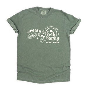 S.W.Smiley Create Freely Live Boldly - Women's Garment Dyed Graphic T-Shirt - 1 of 4