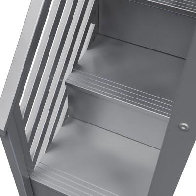 Gray Twin Low Loft Bed with Storage Staircase and Pine Frame