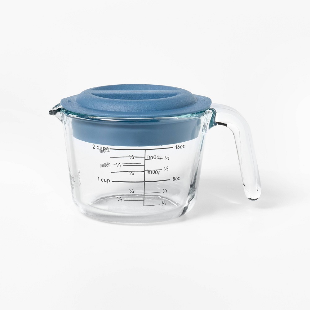 2 Cup Glass Measuring Cup with Lid Clear - Figmint™: Borosilicate, Dishwasher & Freezer Safe, Kitchen Essential