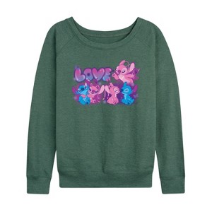 Women's - Lilo and Stitch - Love Grid Lightweight French Terry Wide Neck Long Sleeve Shirt - 1 of 4