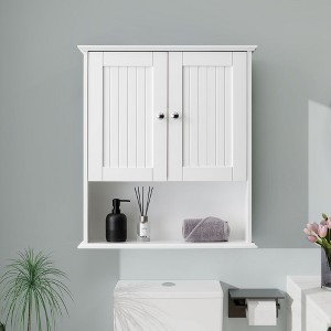 Sapphtopaz Modern Wall Bathroom Cabinet with Door & Open Shelves Wooden Bathroom Cabinet Over The Toilet Wall Storage Cabinet,Medicine Cabinets - 1 of 4