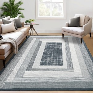 Modern Geometric Living Room Rug, Non-Slip & Washable, Neutral Printed Mat, Low Pile, Soft Floor Covering - 1 of 4