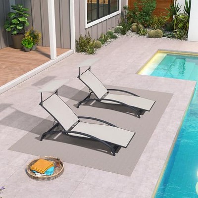 PURPLE LEAF Outdoor Chaise Lounge Chair Set of 2 Patio Pool Lounger Chairs with Wooden Armrest Sunbathing Tanning Recliner for Outside Backyard