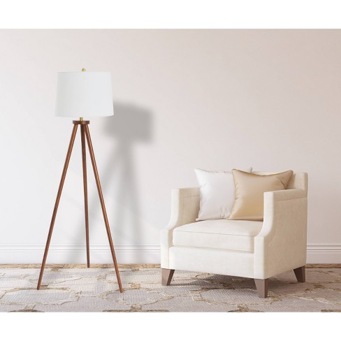 Storied Home Mid-Century Modern Tripod Wood Floor Lamp with Linen Shade - image 1 of 4