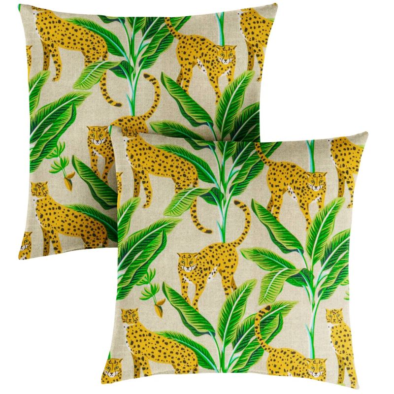 2pk Square Outdoor Indoor Outdoor Throw Pillows Yellow/Green, 1 of 3