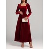Womens Velvet Midi Dress Slim Square Neck Long Sleeve Solid Color High Waist Dress Flowy Cocktail - 2 of 4