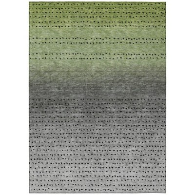 Fern Green And Gray Abstract Washable Indoor Outdoor Area Rug