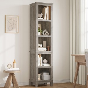 Coolmee 71" Tall Bookcase w/Adjustable Shelves, 5 Tier Farmhouse Bookshelf with Wooden Legs, Rustic Book Shelf for Living Room Office Library - 1 of 4