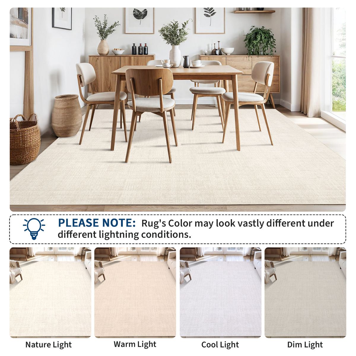 Washable Living Room Rugs Farmhouse Rug Modern Solid Carpet Soft Non Slip Low Pile Rug for Bedroom Dining Room - thumbnail 6