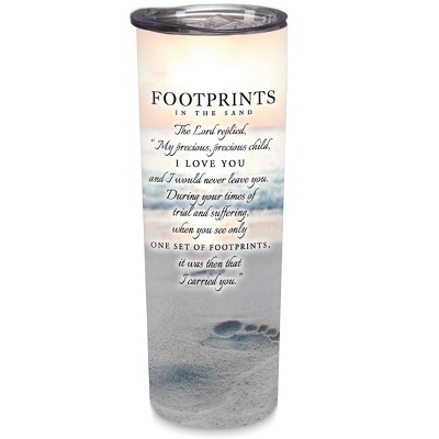 Elanze Designs Footprints In Sand Pink Grey 20 ounce Stainless Steel Travel Tumbler