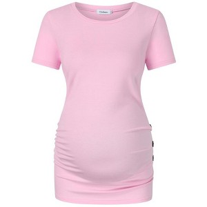 Maternity Shirt Side Button and Ruched Maternity Tunic Tops Maternity Short Sleeve T-Shirts (XL,Olive) - 1 of 1