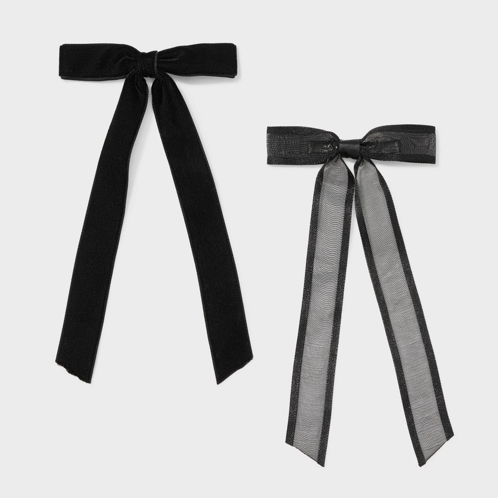 Velvet Bow Salon Hair Clip Set 2pc - A New Day™ Gray/Black, 7 pack 