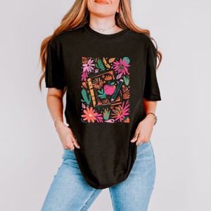 Simply Sage Market Boho Teacher Book Floral Garment Dyed Tee - 1 of 4