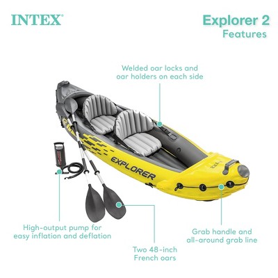 Explorer K2 Yellow 2-Person Inflatable Kayak with Oars and Pump