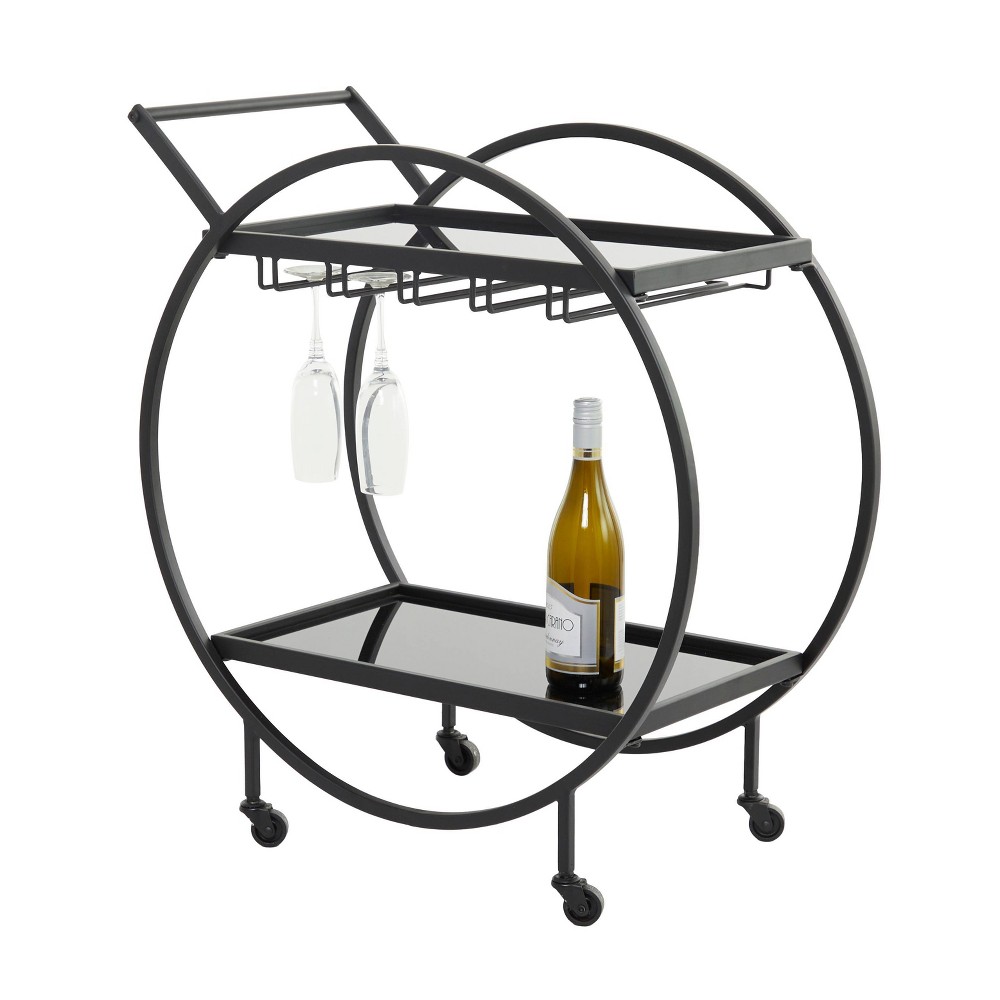 Olivia & May Contemporary Metal Round Bar Cart Black: Indoor Serving Trolley with Iron Frame, 2 Shelves