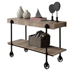 Gulches Industrial Sofa Table - Slat Design, Open Bottom Shelf, Natural Tone/Black, Steel Frame - 1 of 4