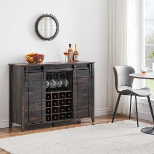 47 Inch Wine Bar Cabinet - Farmhouse Coffee Bar Cabinet, with Sliding Barn Door, 16 Bottle Wine Rack, Perfect for Dining and Living Room - 1 of 4