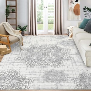 Area Rug Washable Rug Vintage Medallion Distressed Rug Non Slip Large Area Rug Low Pile Bedroom Rug Stain Resistant Living Room Rug - 1 of 4