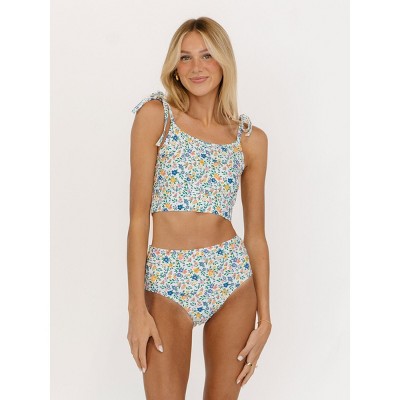 Calico Shoulder-Tie Crop Top