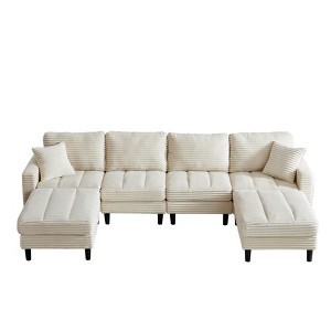 NicBex 122.5 Inch U-Shaped Corduroy Sectional Sofa with 2 Ottomans and 2 Pillows for Living Room,Bedroom,Beige - 1 of 4