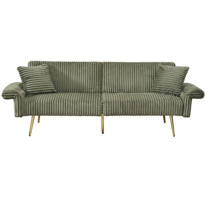 VYNXARIA 79 inch corduroy sofa bed, foldable double sofa bed with folding armrests, suitable for living rooms and small spaces