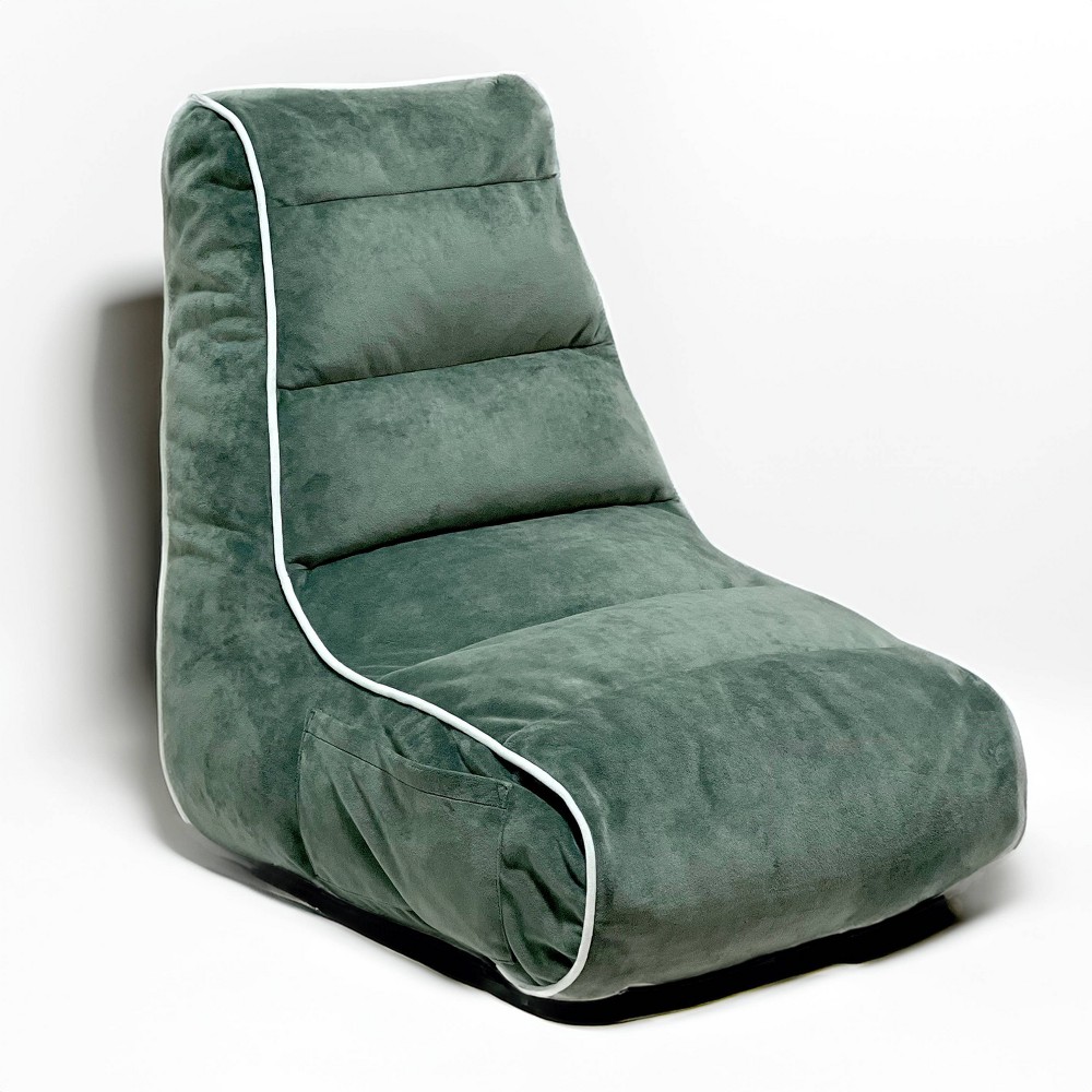 PM&J Home Velvet Gaming Bean Bag Chair Green: Traditional Indoor Seating, Solid Pattern, Polystyrene Beads, Handle
