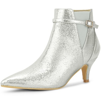 Allegra K Women's Pointed Toe Elastic Kitten Heels Ankle Booties