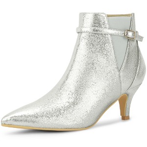 Allegra K Women's Pointed Toe Elastic Kitten Heels Ankle Booties - 1 of 3