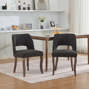 Airsurfer Set of 2 Modern Upholstered Dining Chairs, Curved Wood Legs & Cutout Back, Fabric Accent Chairs for Dining Room or Kitchen - 1 of 4