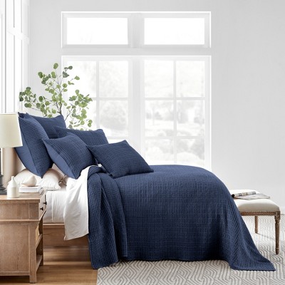 Navy Reversible Microfiber Full Bedspread Set