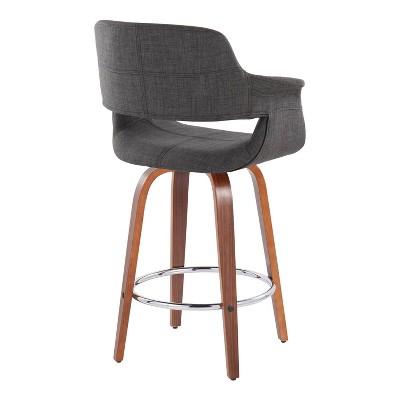Set of 2 Dark Gray Swivel Walnut Wood Counter Stools