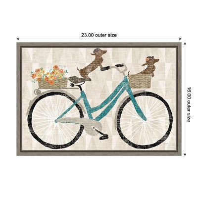 Doxie Ride VI Framed Canvas Print with Blue Bicycle