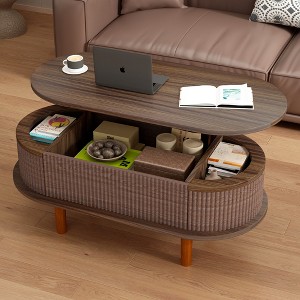 QingMoon Fluted Lift Top Coffee Table, Modern Wooden Center Table with Hidden Compartment for Living Room, Office - 1 of 4