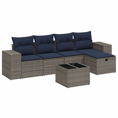 vidaXL 6 Piece Patio Sofa Set with Cushions Poly Rattan