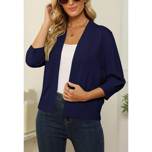 Women's 3/4 Sleeve Open Front Cropped Cardigan Sweater Elegant Shrugs for Women - 1 of 4